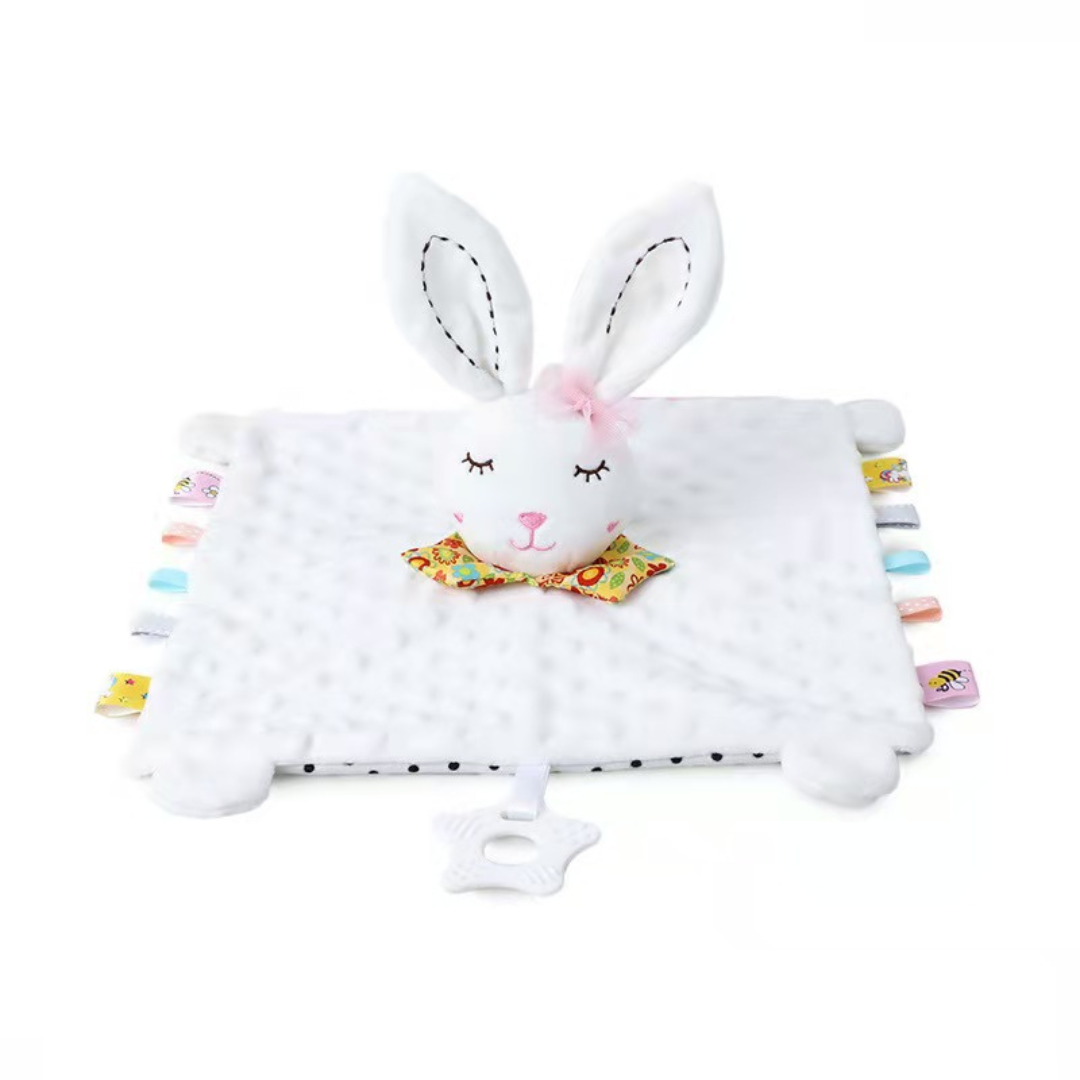 Soothing plush cuddly blanket with rattle