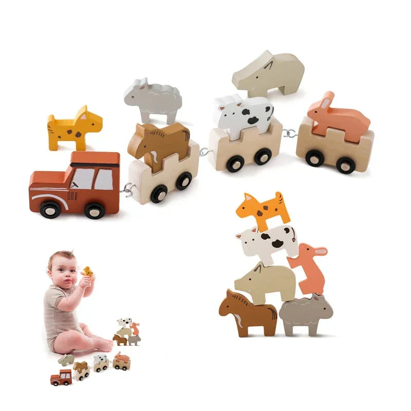 Wooden Farm Animal Train Set