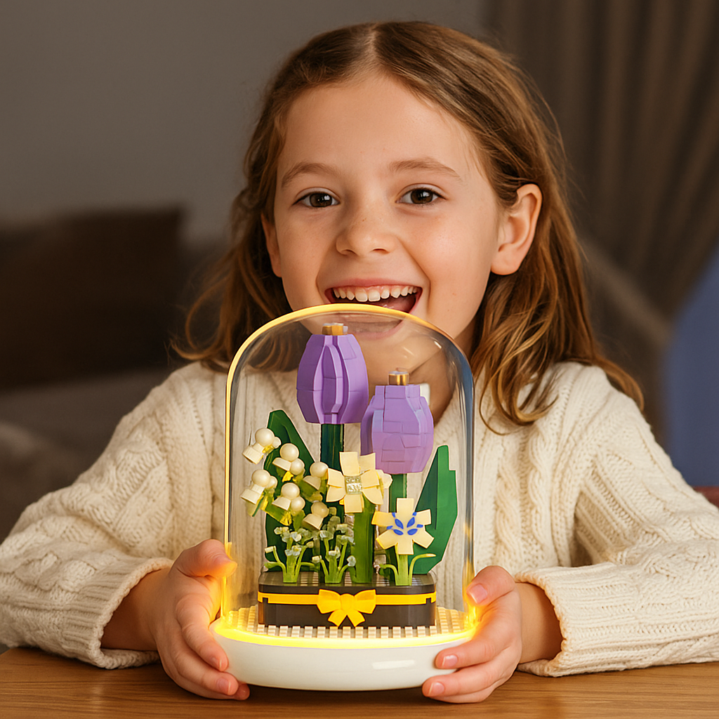 Elegant building block flower in a glass