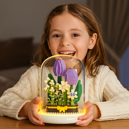 Elegant building block flower in a glass