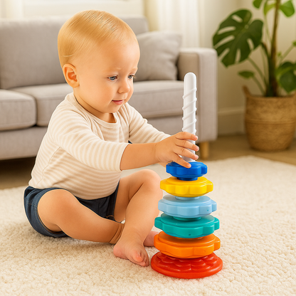 Rainbow spinning and colour tower toy
