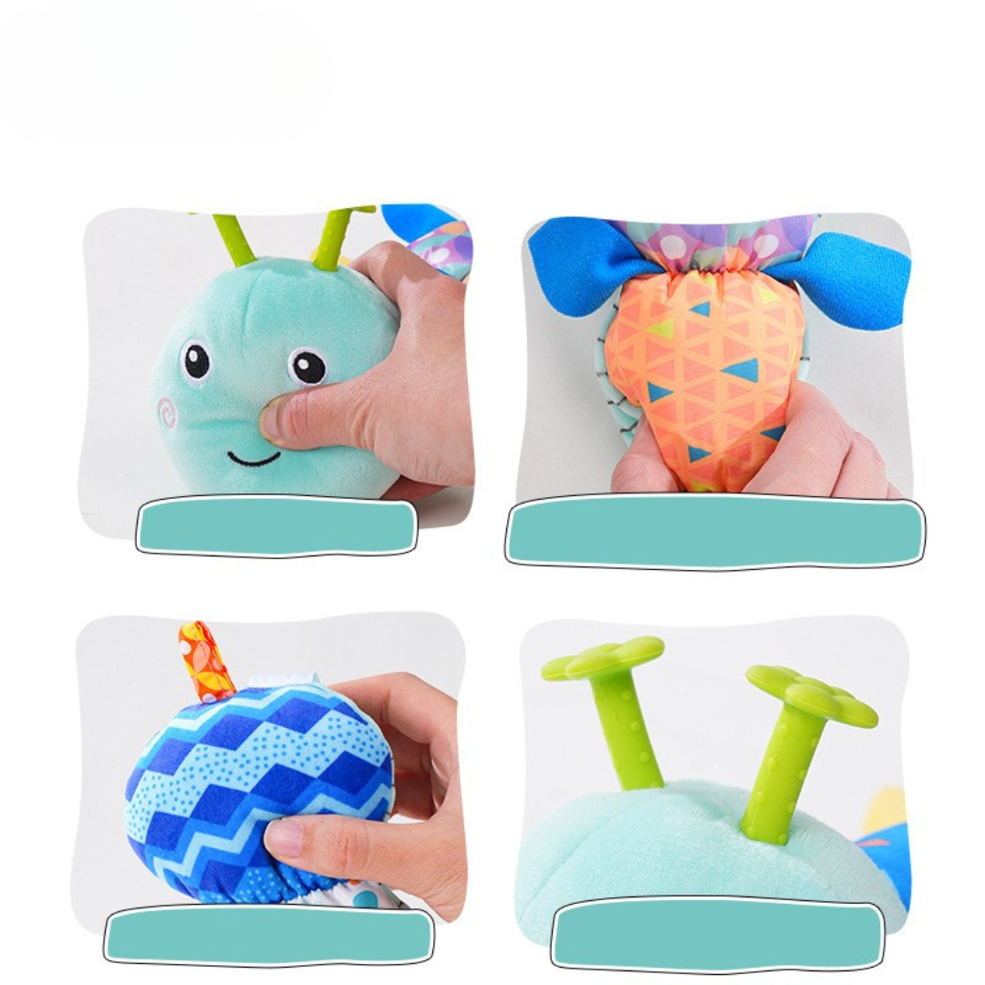 Sensory plush rattle and music caterpillar