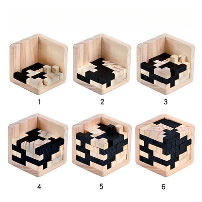 Children's Tetris Game and Learning Cube Made of Wood
