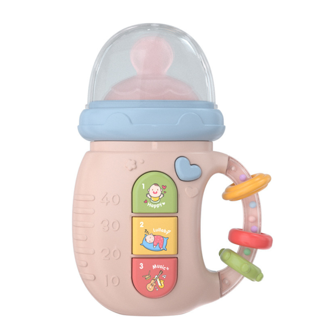 Musical baby dummy with teething ring and rattles