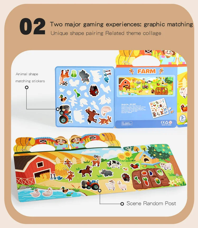 Reusable Montessori sticker books with various themes