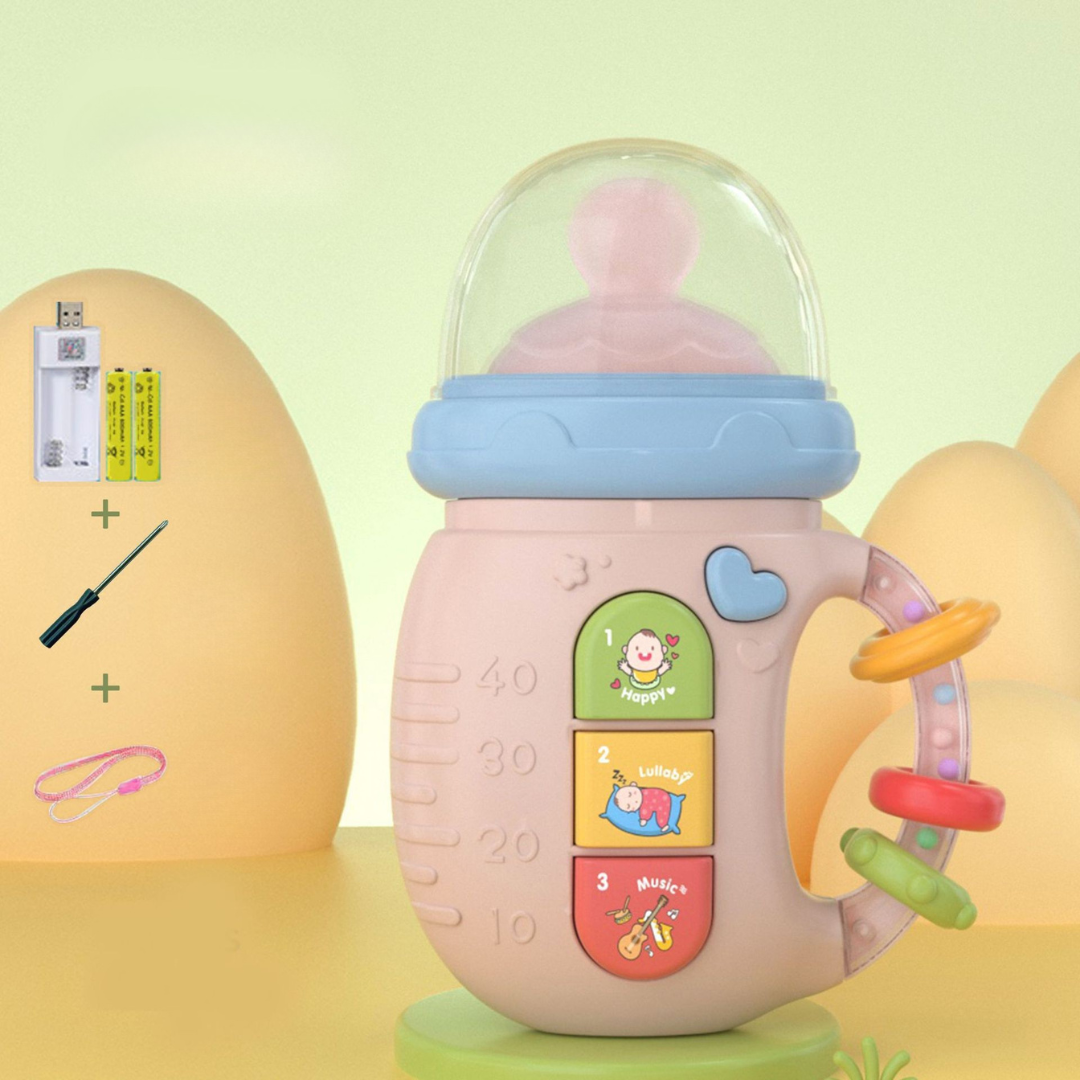 Musical baby dummy with teething ring and rattles