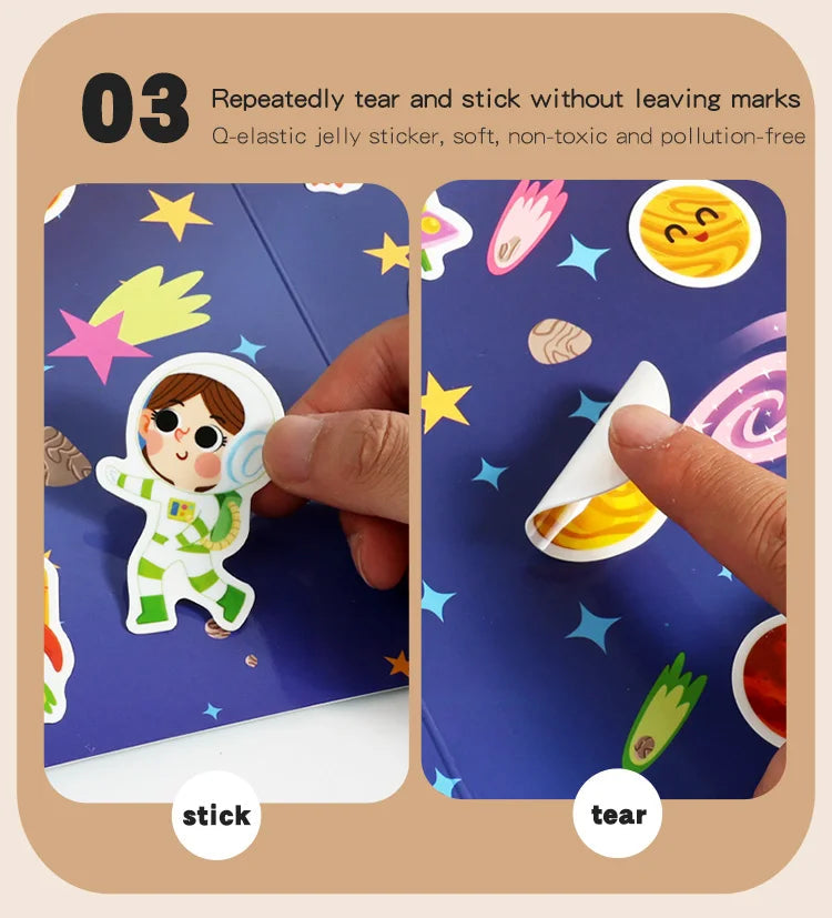 Reusable Montessori sticker books with various themes