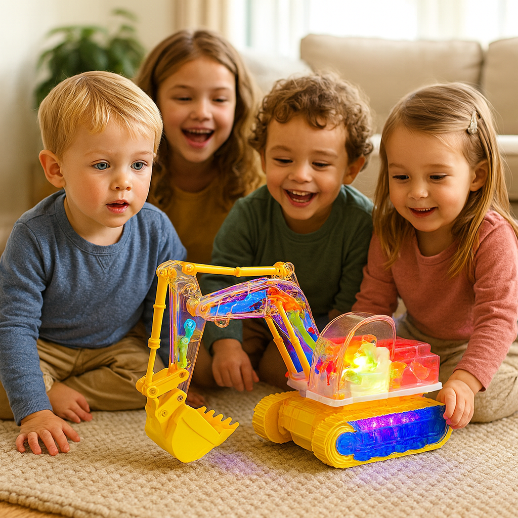 Dancing and glowing musical excavator