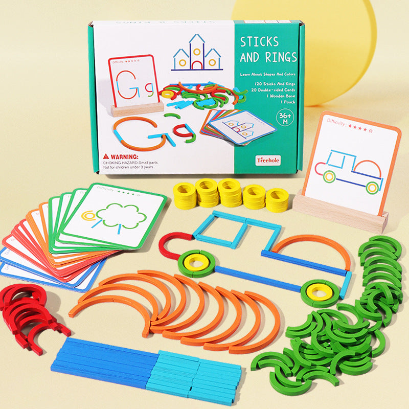 Educational Montessori Sticks and Rings Building Blocks