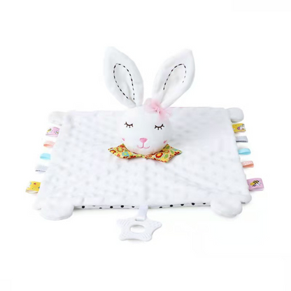 Soothing plush cuddly blanket with rattle