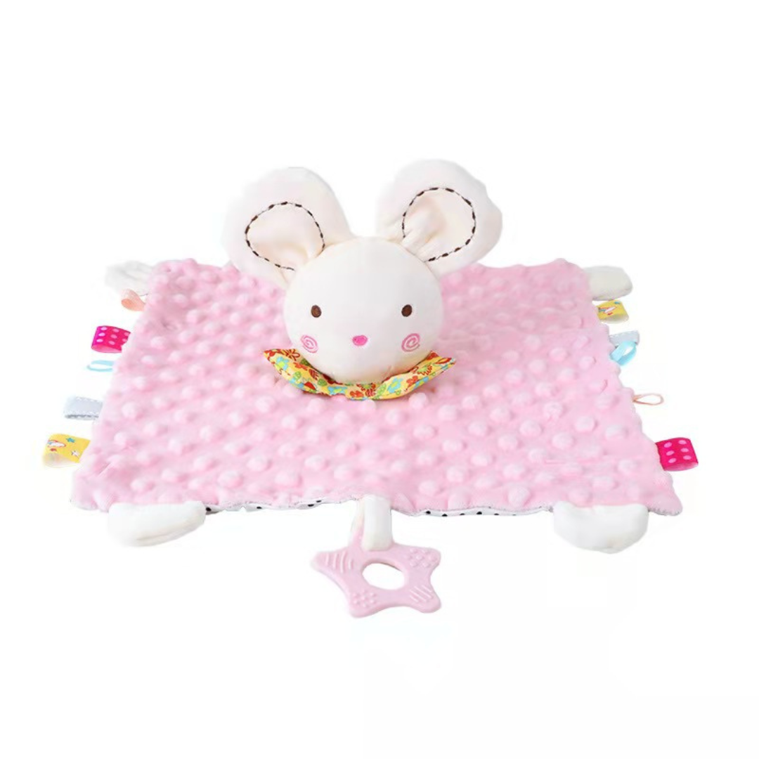 Soothing plush cuddly blanket with rattle