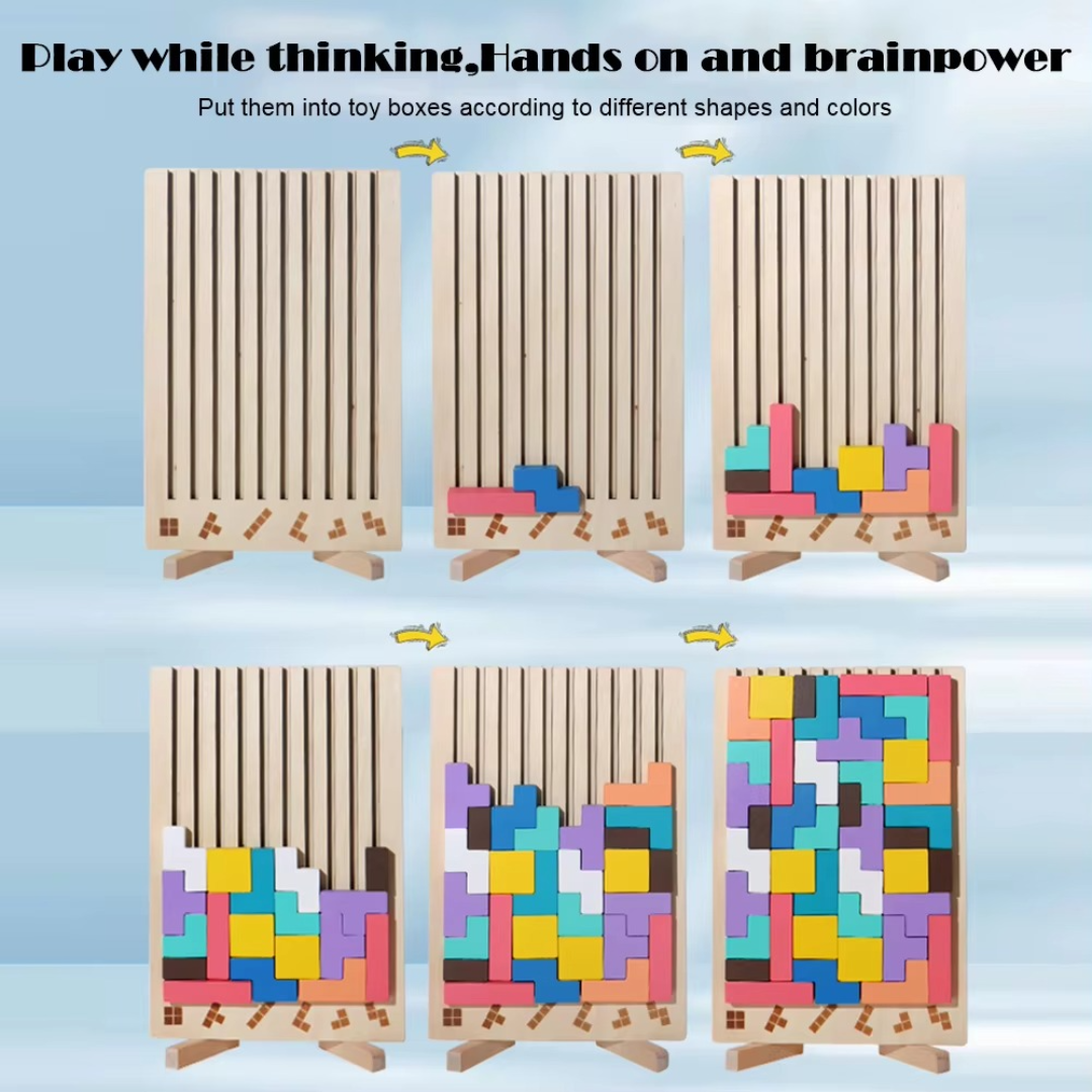 Montessori wooden blocks and shapes game
