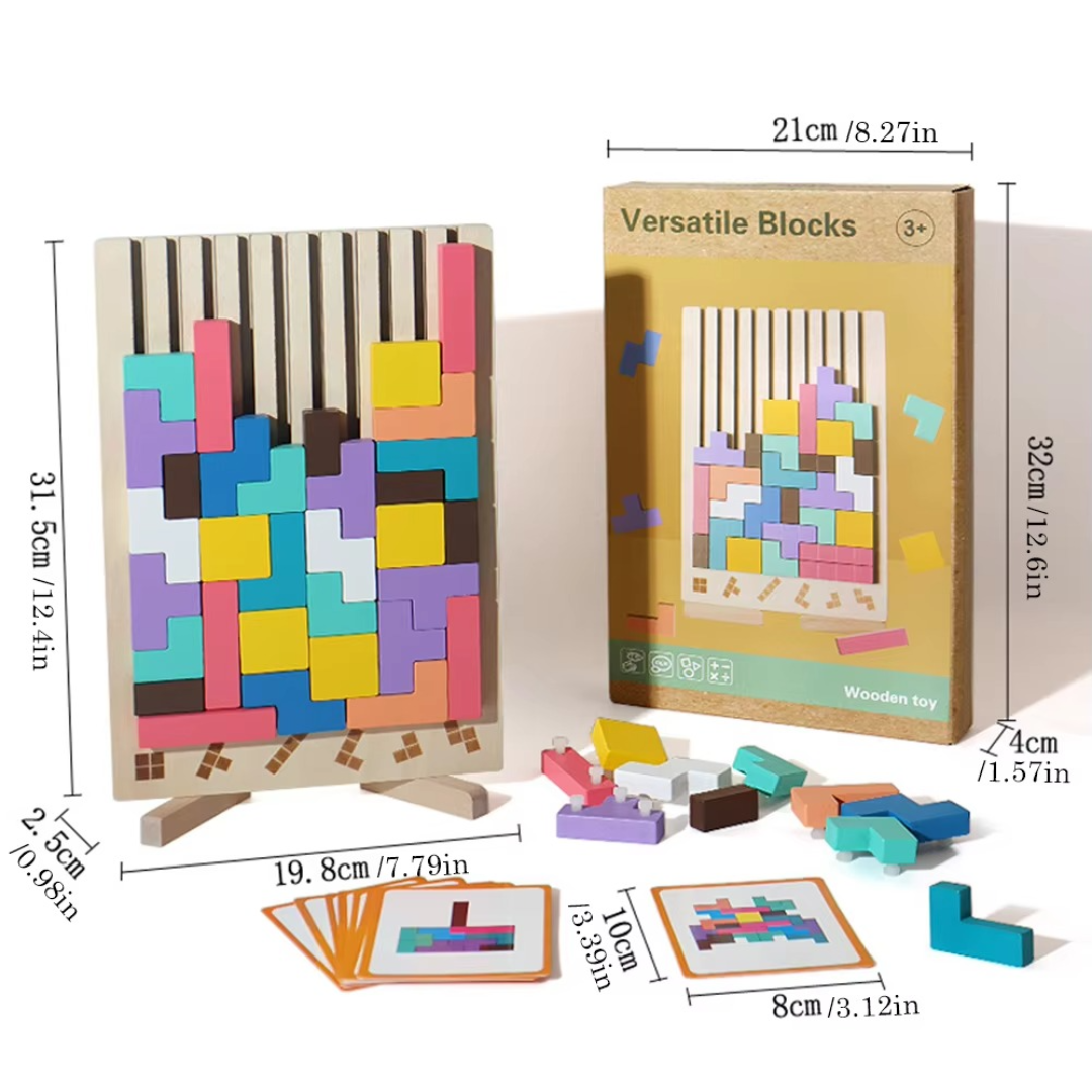 Montessori wooden blocks and shapes game