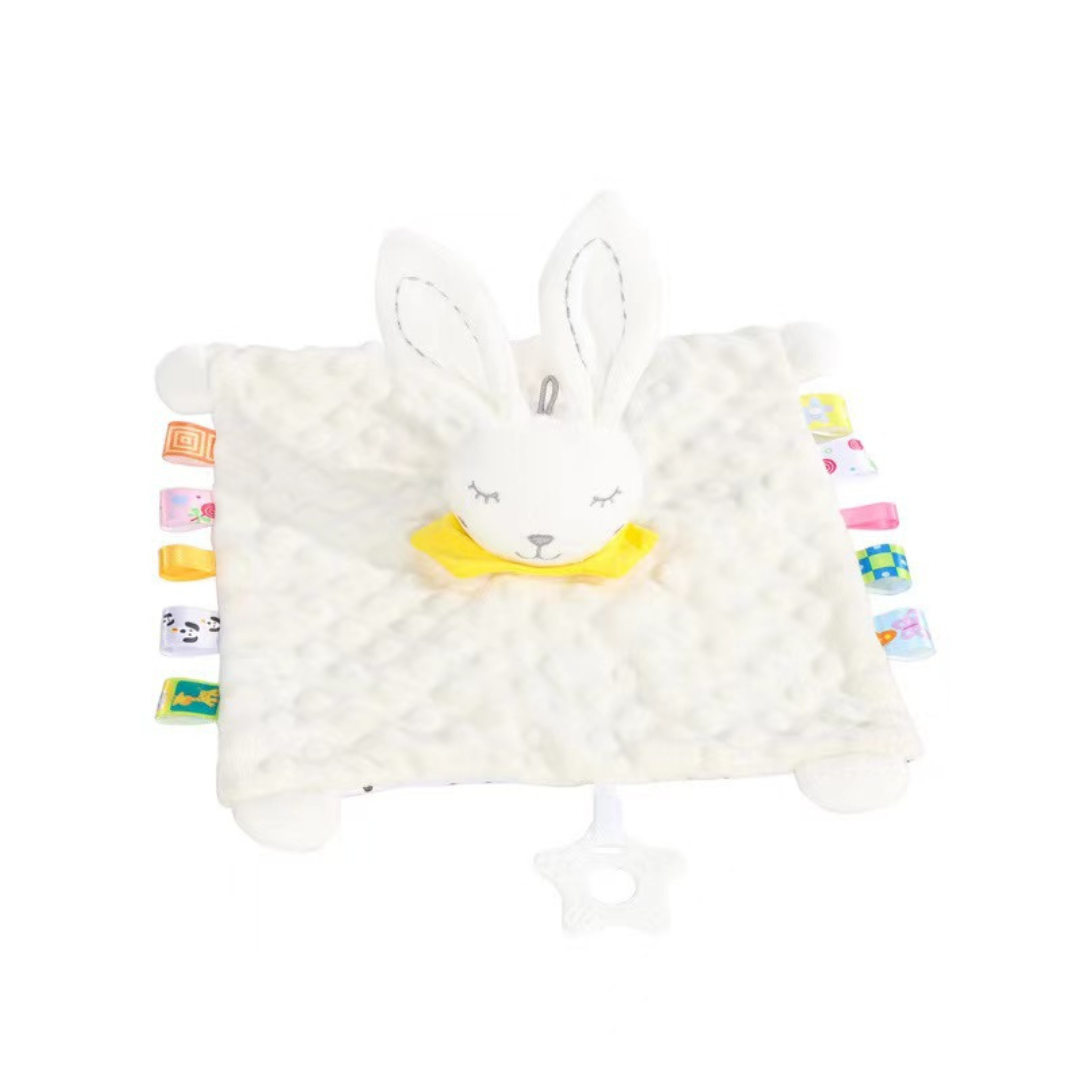 Soothing plush cuddly blanket with rattle