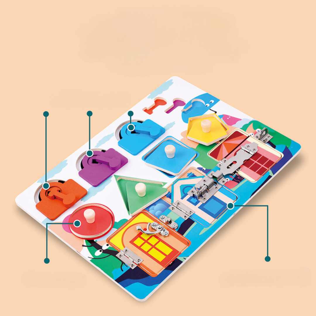 Montessori Activity Board with Various Tasks