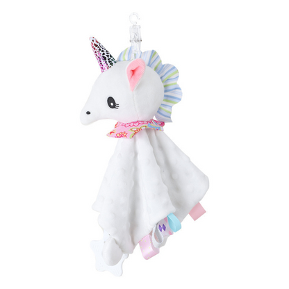 Soothing plush cuddly blanket with rattle