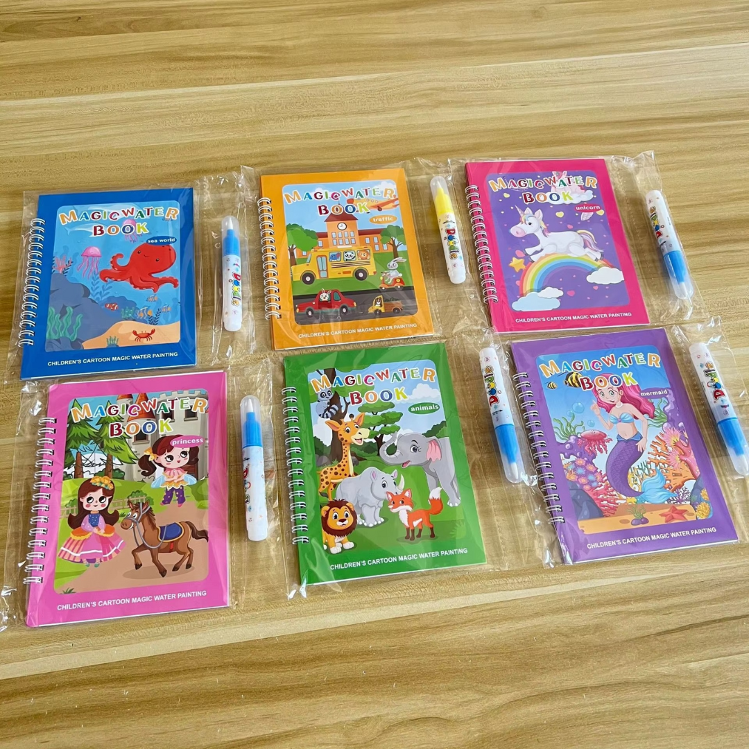 Magic Self Erasing Water Painting Book Set with Water Brush (Set of 6)