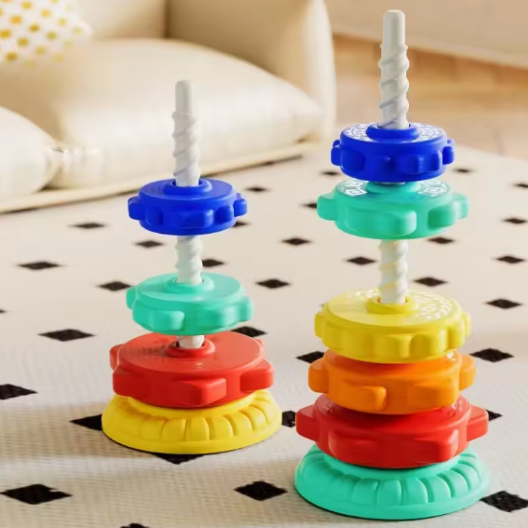 Rainbow spinning and colour tower toy