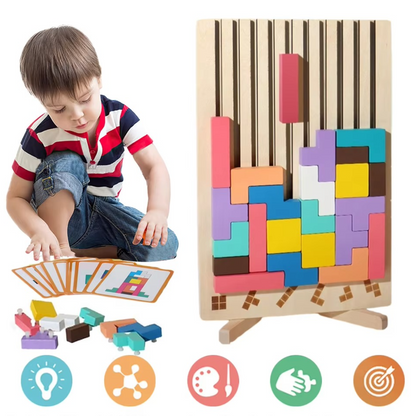 Montessori wooden blocks and shapes game