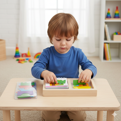 Geometric colours and shapes puzzle game – promotes logical thinking!