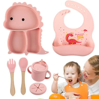 Dinosaur-Themed Silicone Dinnerware Set for Kids
