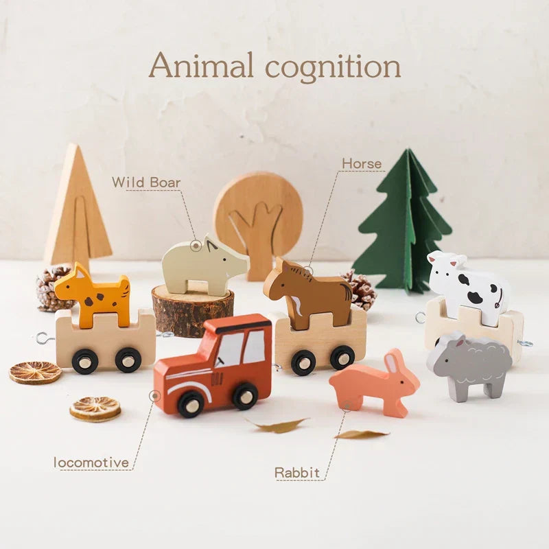 Wooden Farm Animal Train Set