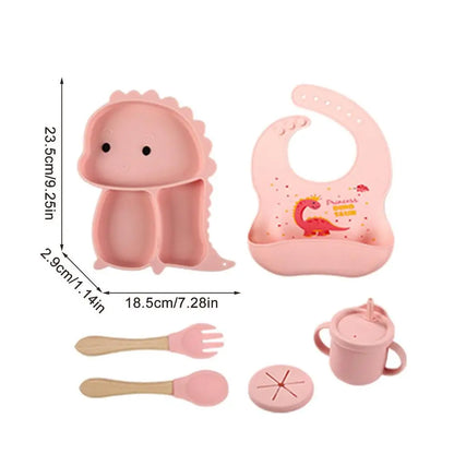 Dinosaur-Themed Silicone Dinnerware Set for Kids