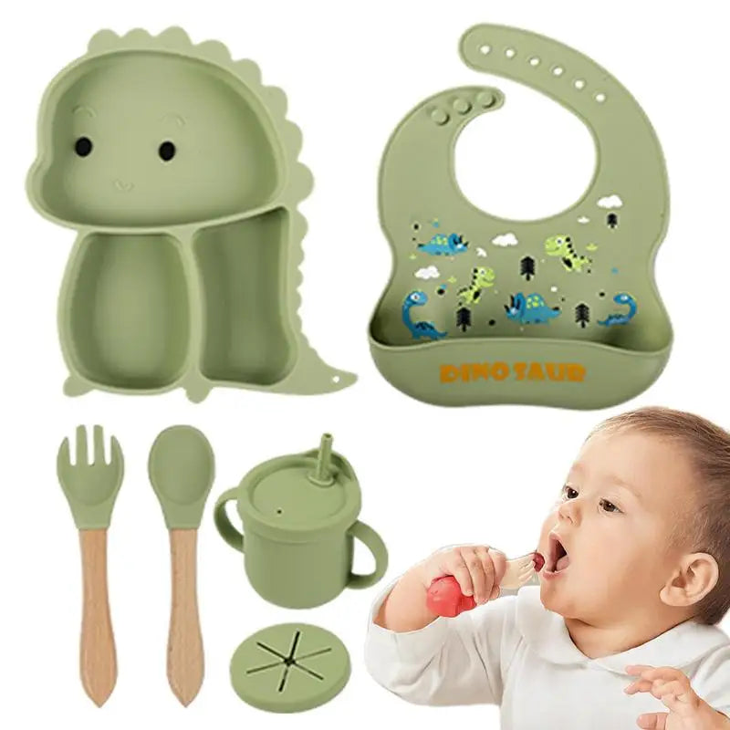 Dinosaur-Themed Silicone Dinnerware Set for Kids