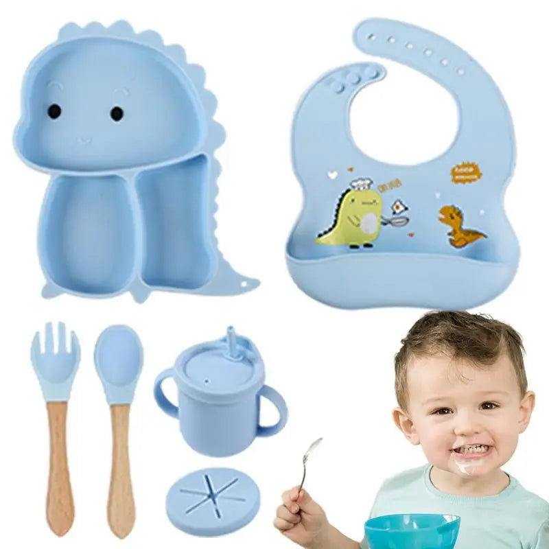 Dinosaur-Themed Silicone Dinnerware Set for Kids