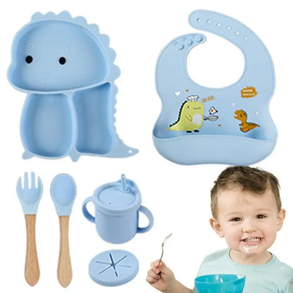 Dinosaur-Themed Silicone Dinnerware Set for Kids