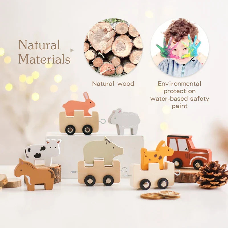 Wooden Farm Animal Train Set