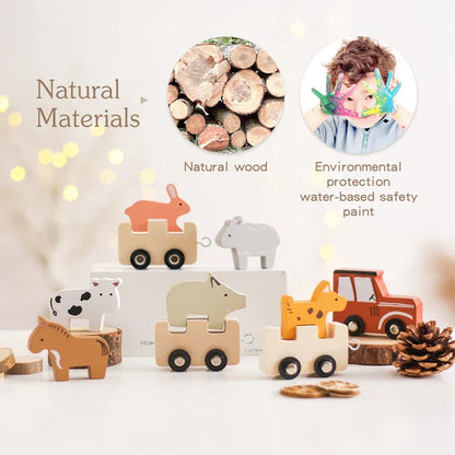 Wooden Farm Animal Train Set