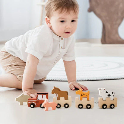 Wooden Farm Animal Train Set