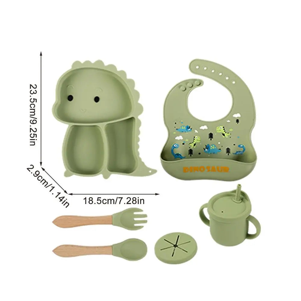 Dinosaur-Themed Silicone Dinnerware Set for Kids