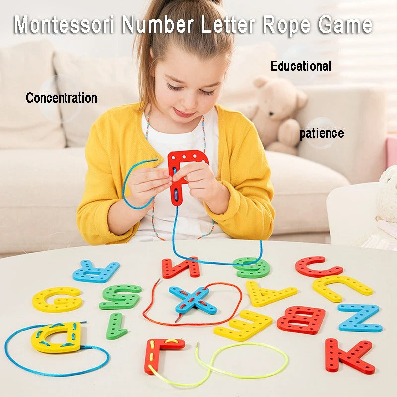 Letters and Numbers Wooden Threading Educational Toy
