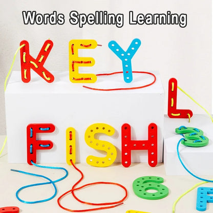 Letters and Numbers Wooden Threading Educational Toy