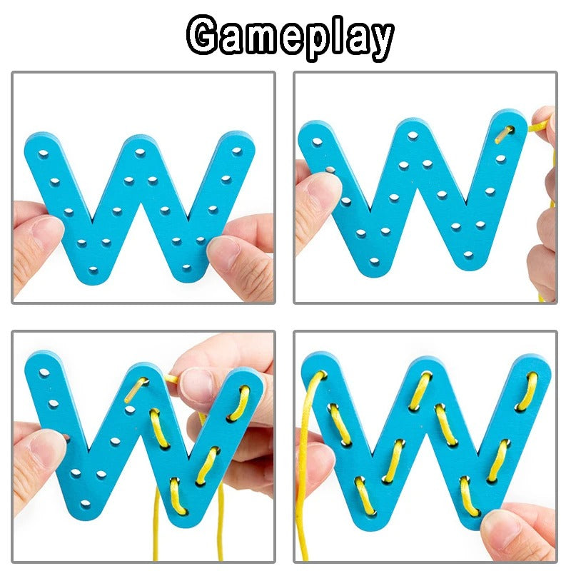 Letters and Numbers Wooden Threading Educational Toy