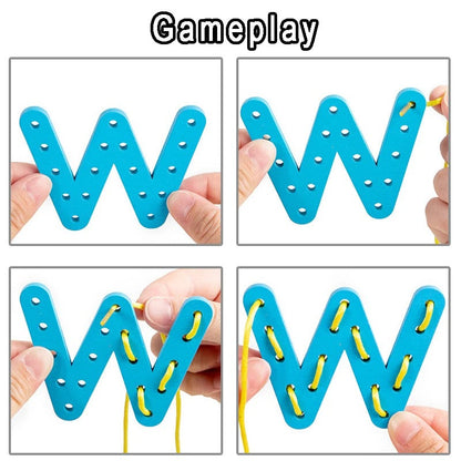 Letters and Numbers Wooden Threading Educational Toy