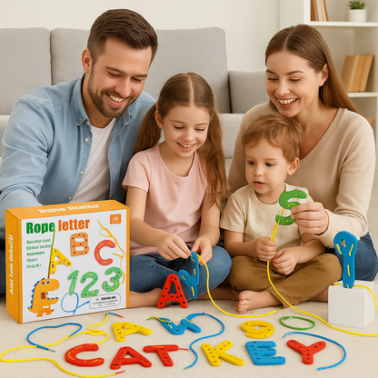 Letters and Numbers Wooden Threading Educational Toy