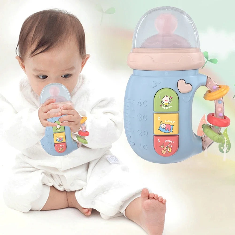Musical baby dummy with teething ring and rattles