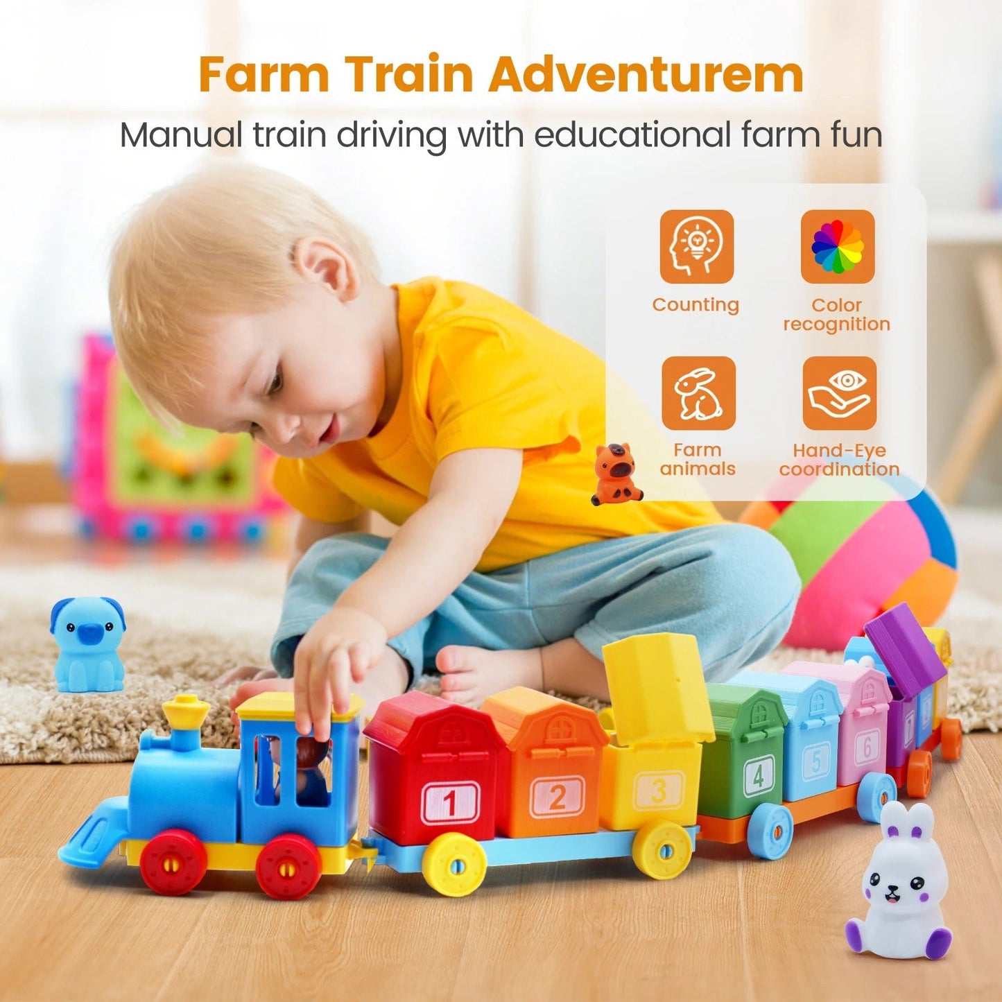 Educational Montessori Farm Number Train Toy