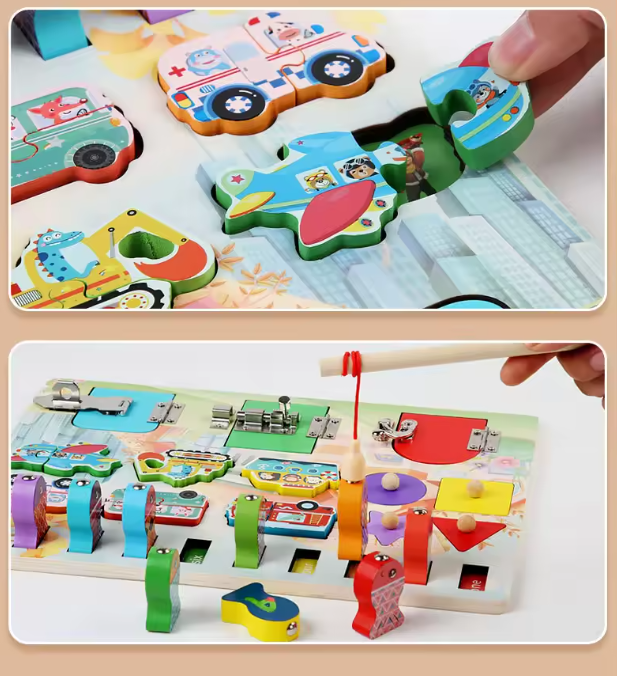 Montessori Busy Board Puzzle – Early Education Key Lock Unlock Toy for Boys and Girls