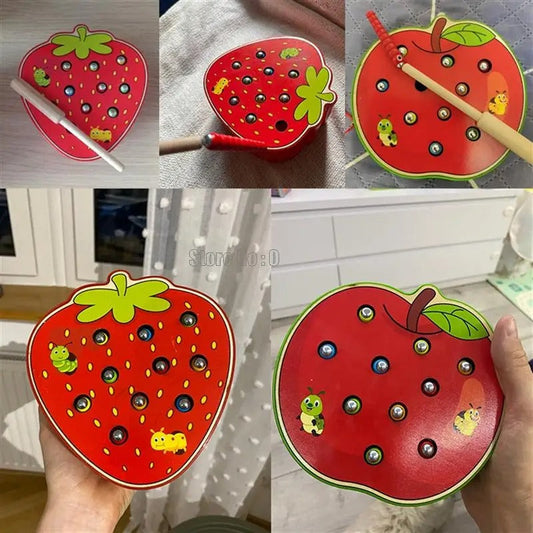 Wooden Toy | Magnetic Worm Catching Game