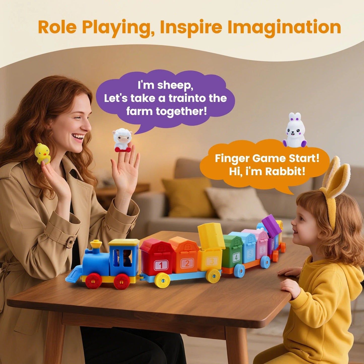 Educational Montessori Farm Number Train Toy